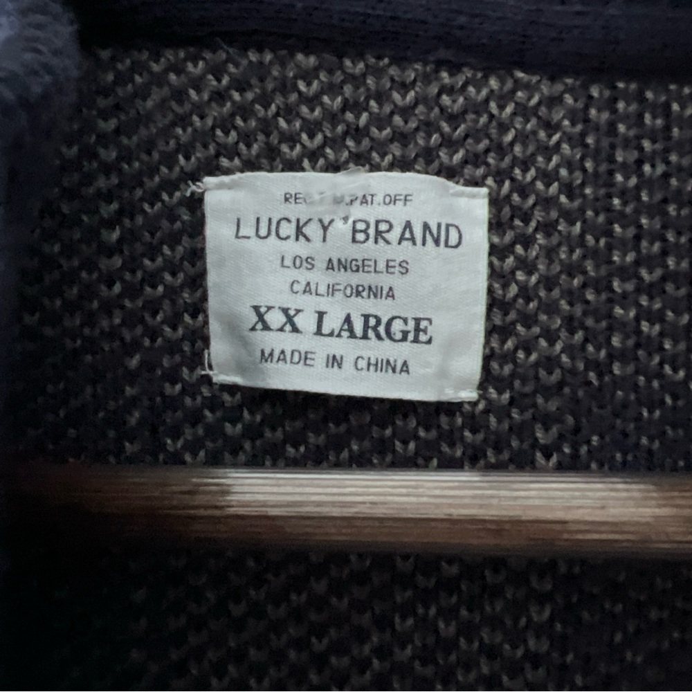 Lucky Brand Size XX Large Blue & Grey Checked Heavyweight Zippered Cardigan EUC - Picture 4 of 5